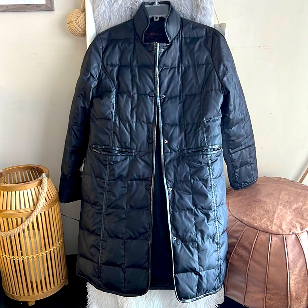 Via Spiga feather down leather trim quilted coat